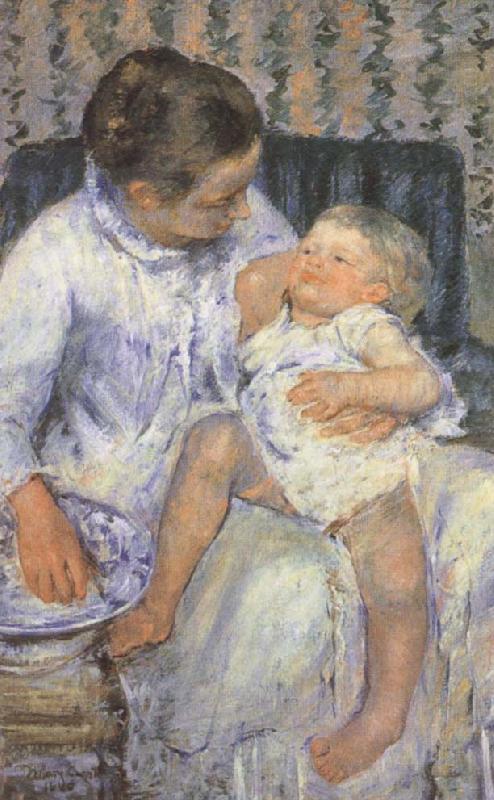 Mother about to wash her sleepy child, Mary Cassatt
